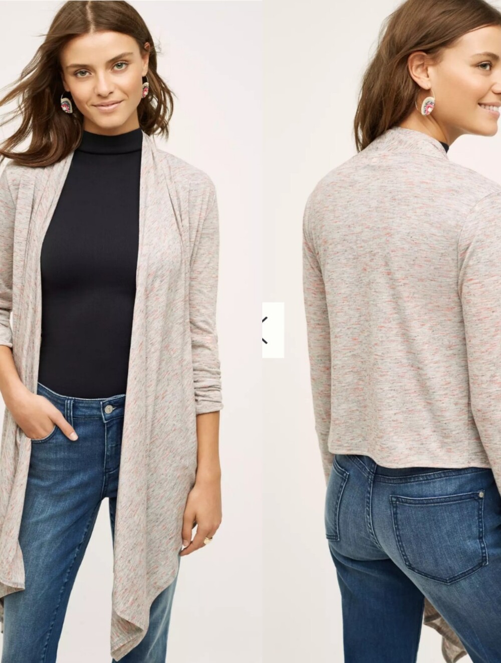 Anthropologie Pure + Good Cascadia Gray & Orange Space Dye Open Cardigan Sweater